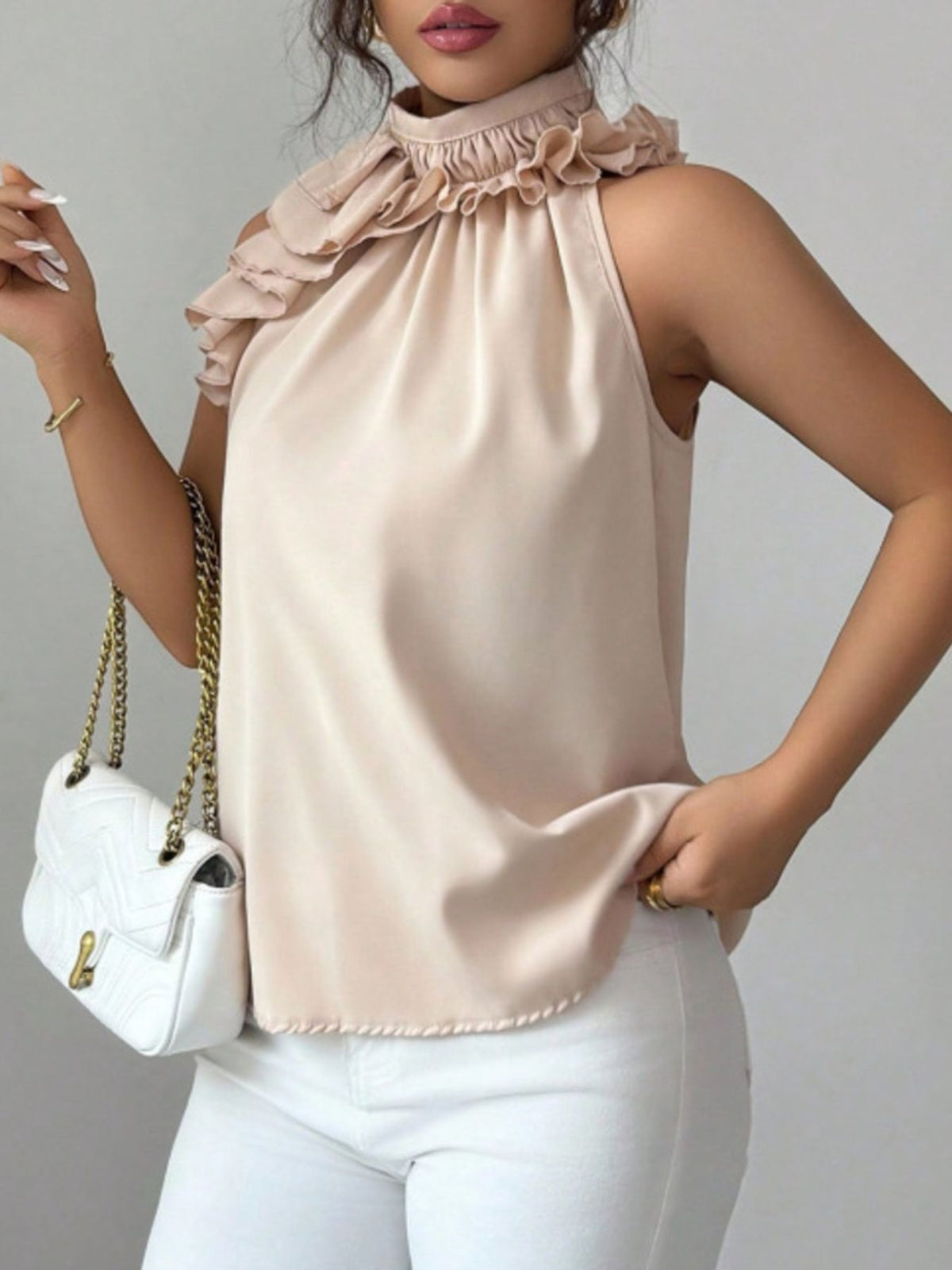 Ruffle High Neck Sleeveless Top (3)