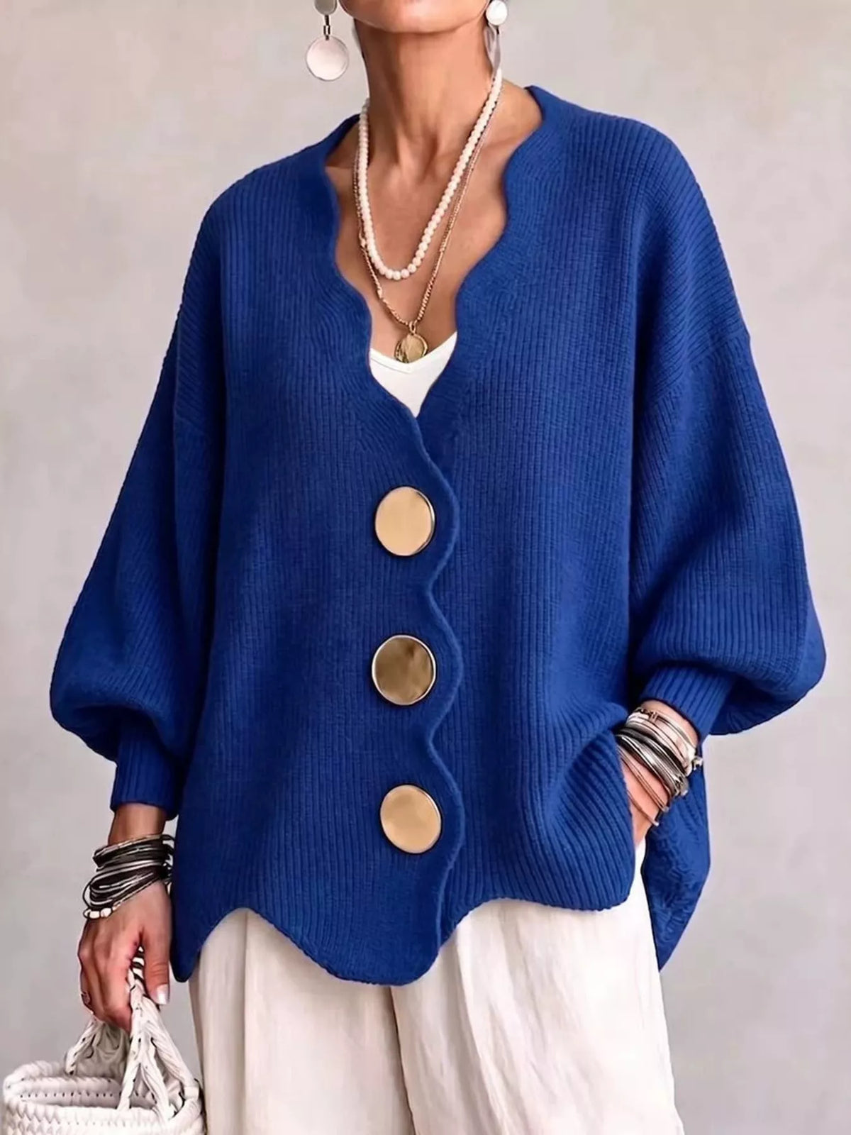 Full Size Scalloped-edge Oversized Button-down Cardigan Plus (10)