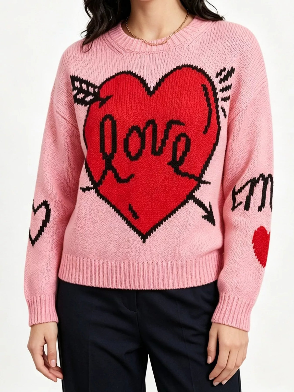 Heart Round Neck Ribbed Sweater (10)