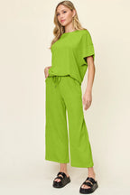 Round Neck Short Sleeve Wide Leg Pants (2)