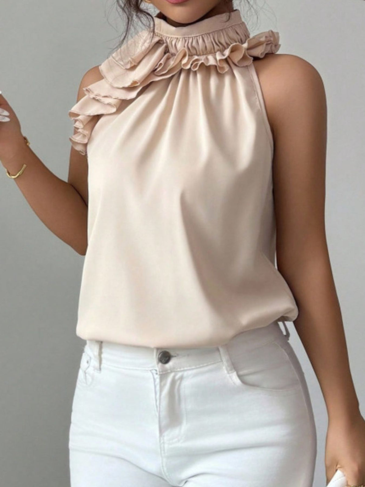 Ruffle High Neck Sleeveless Top (2)