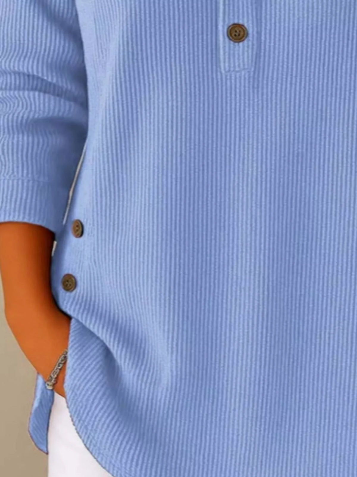 Full Size Button Detail Corduroy Top Plus (9)