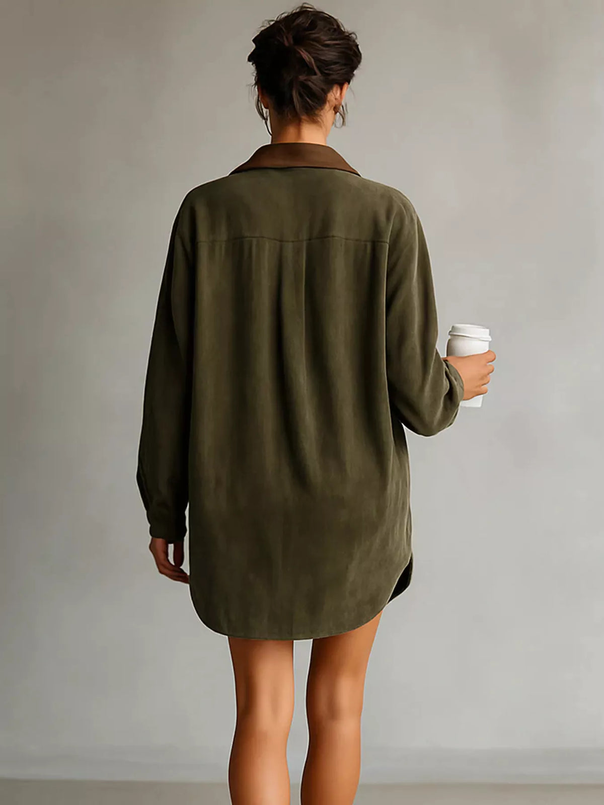 Contrast Collar Mini Shirt Dress (2)