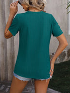 Decorative Button Round Neck Short Sleeve Blouse (24)