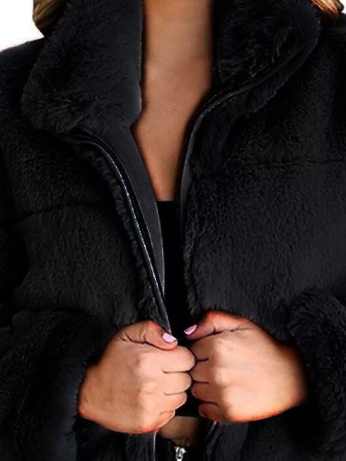 Full Size Faux Fur Cropped Zip-up Jacket Plus (8)