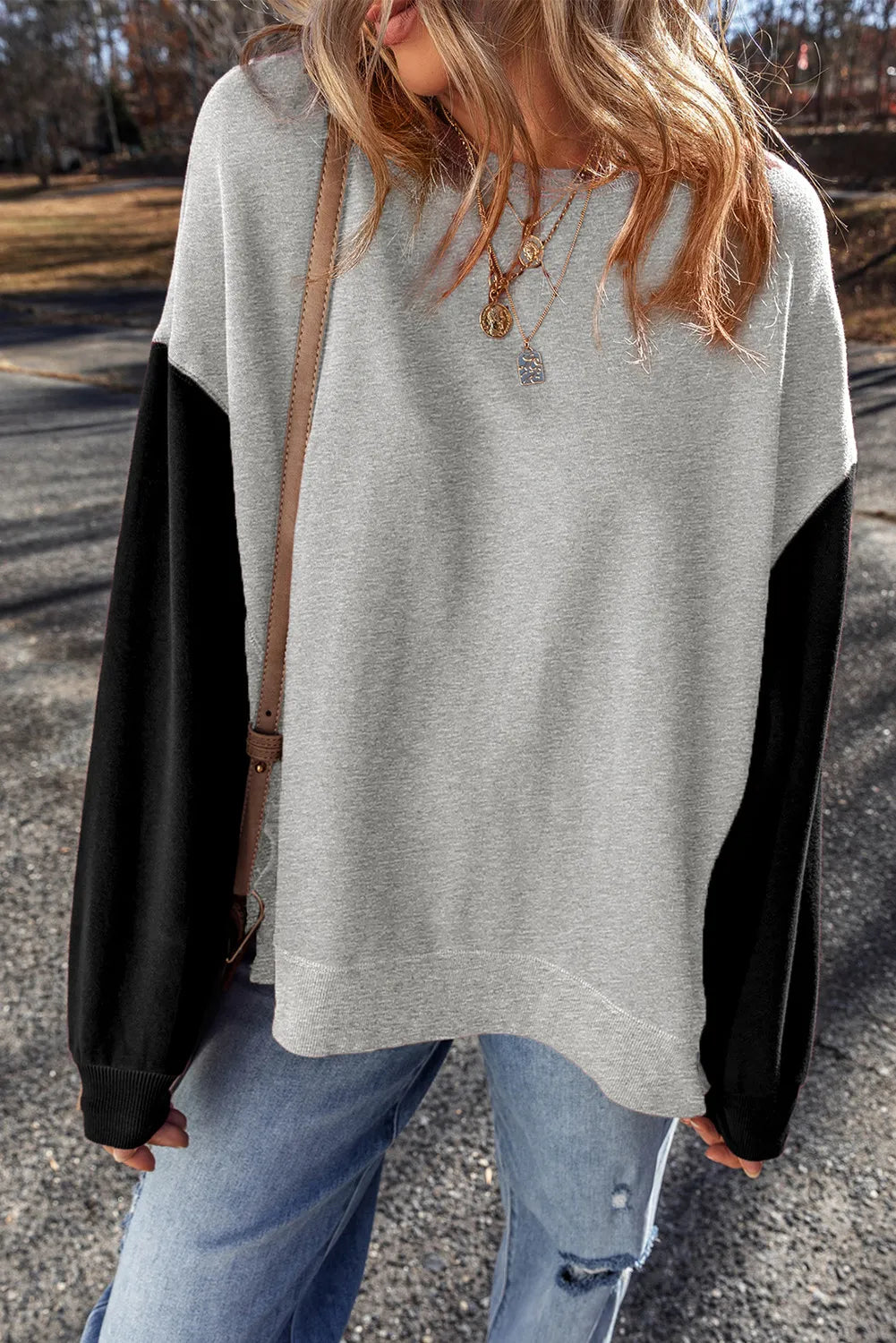 Contrast Round Neck Long Sleeve Sweatshirt (14)