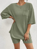 Ribbed Round Neck Top Shorts Set (29)