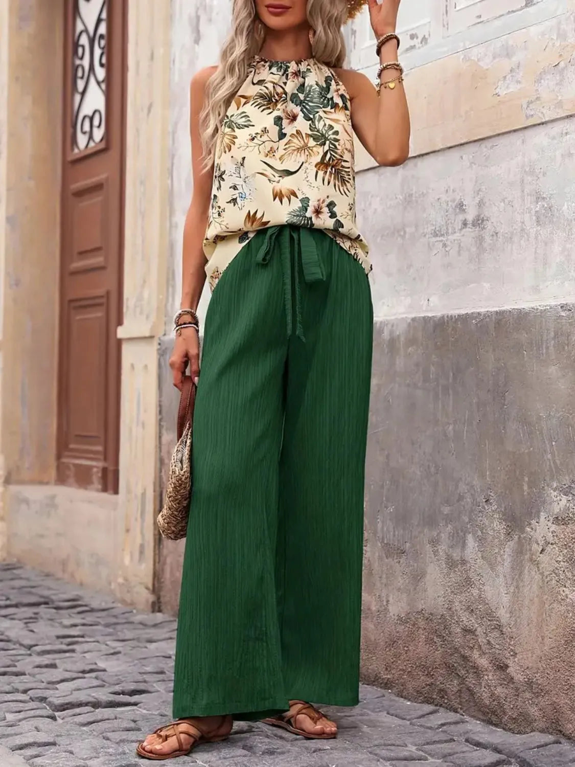 Printed Tank Top Wide Leg Pants Set (2)