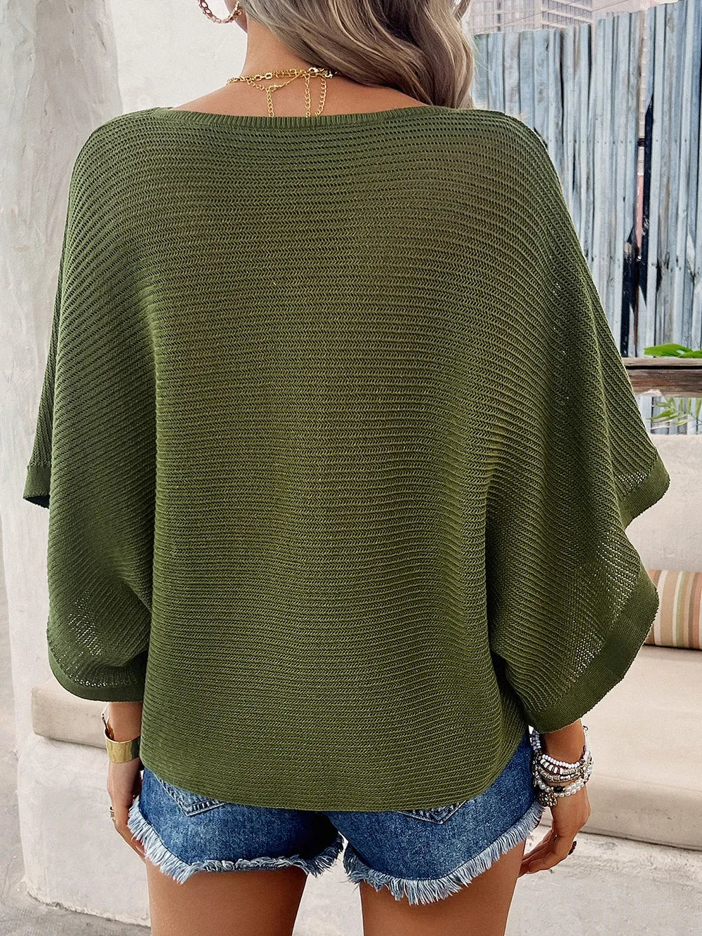 V-neck Batwing Sleeve Knit Top (9)