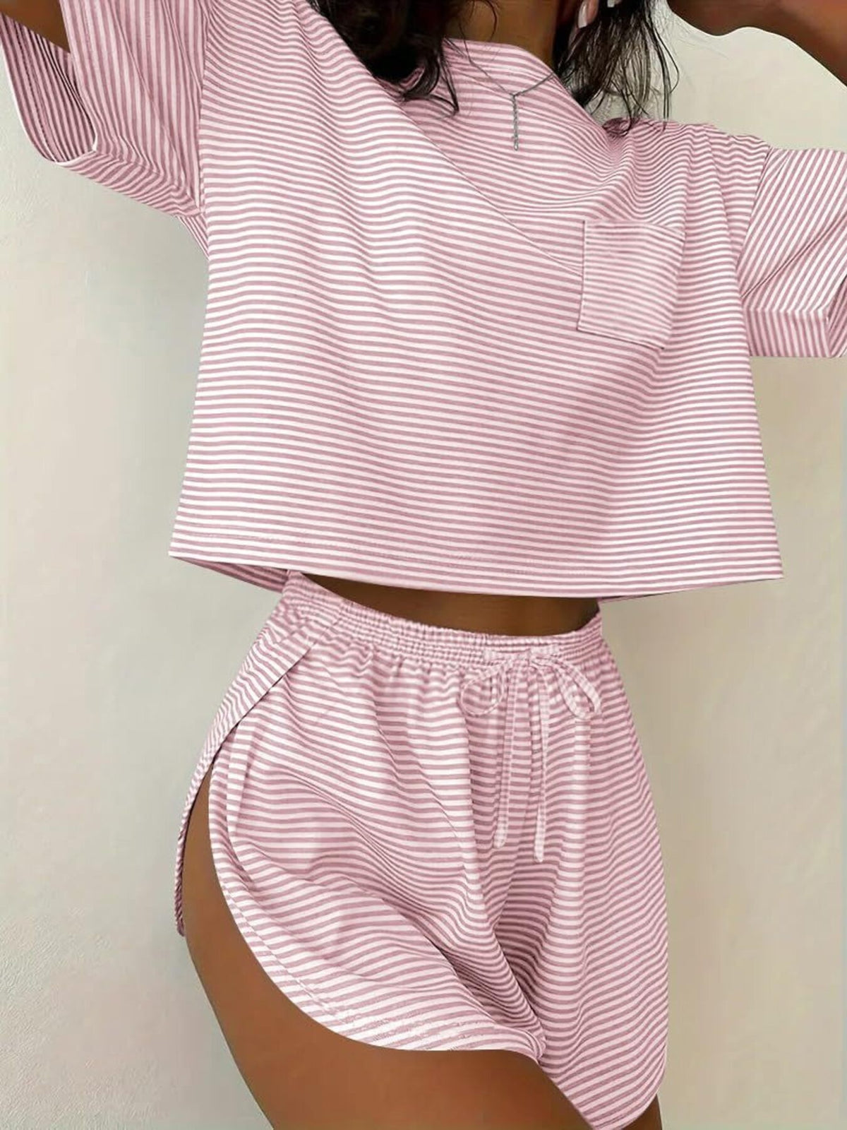 Printed Round Neck Tee Shorts Set (12)