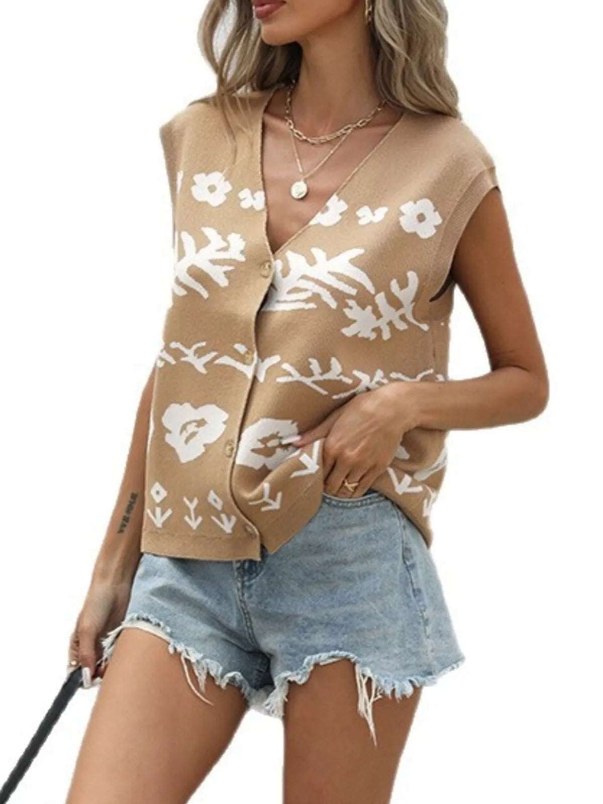 Floral V-neck Sleeveless Vest (5)