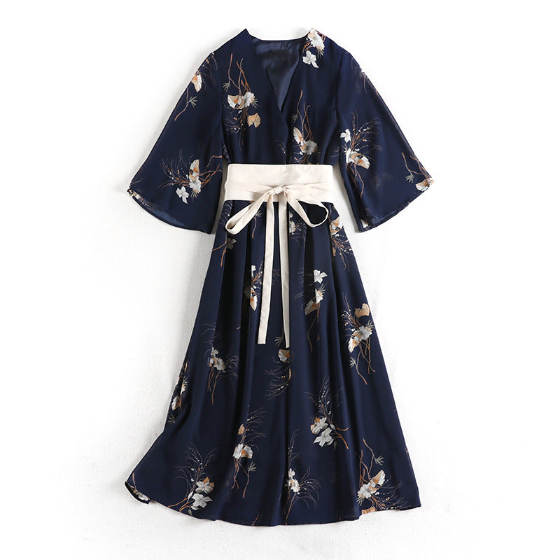 Floral V-neck Dress variant CJNSSYLY06402-Navy Blue-3XL|CJNSSYLY06402-Navy Blue-4XL|CJNSSYLY06402-Navy Blue-XXL|CJNSSYLY06402-Navy Blue-XL|CJNSSYLY06402-Navy Blue-5XL