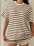 Striped Round Neck Top Shorts Set