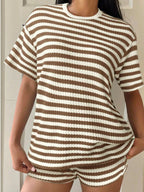 Striped Round Neck Top Shorts Set