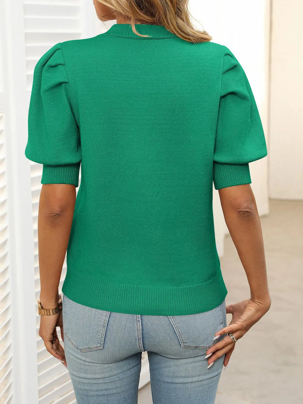 Mock Neck Puff Sleeve Sweater (4)