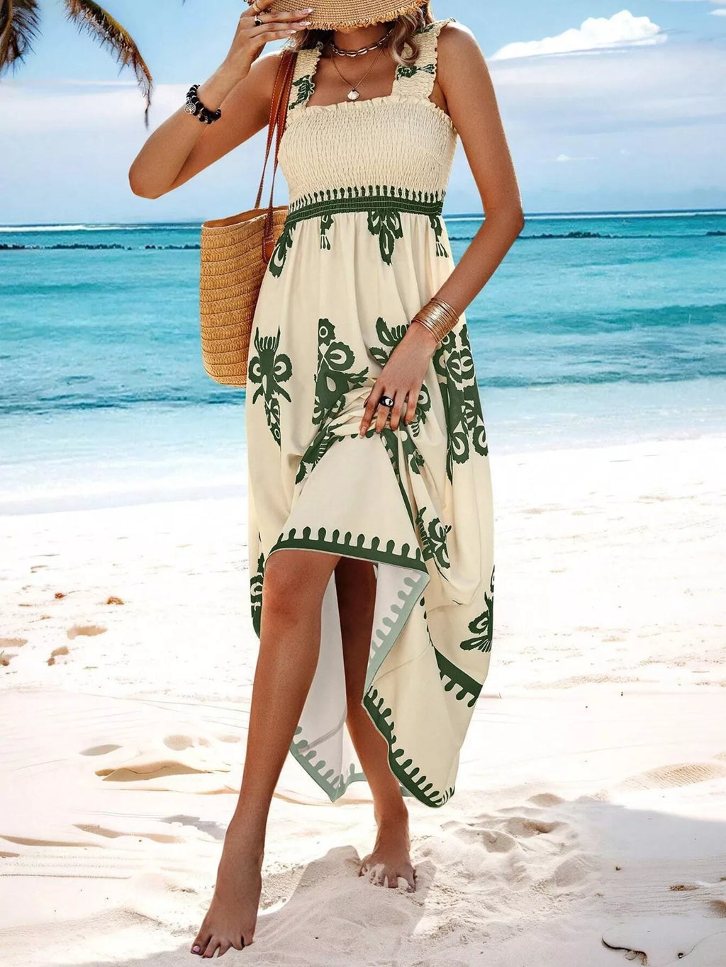 Smocked Printed Square Neck Maxi Dress (12)