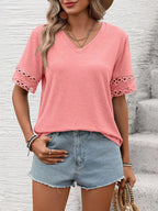V-neck Hollow-out Sleeve T-shirt (36)