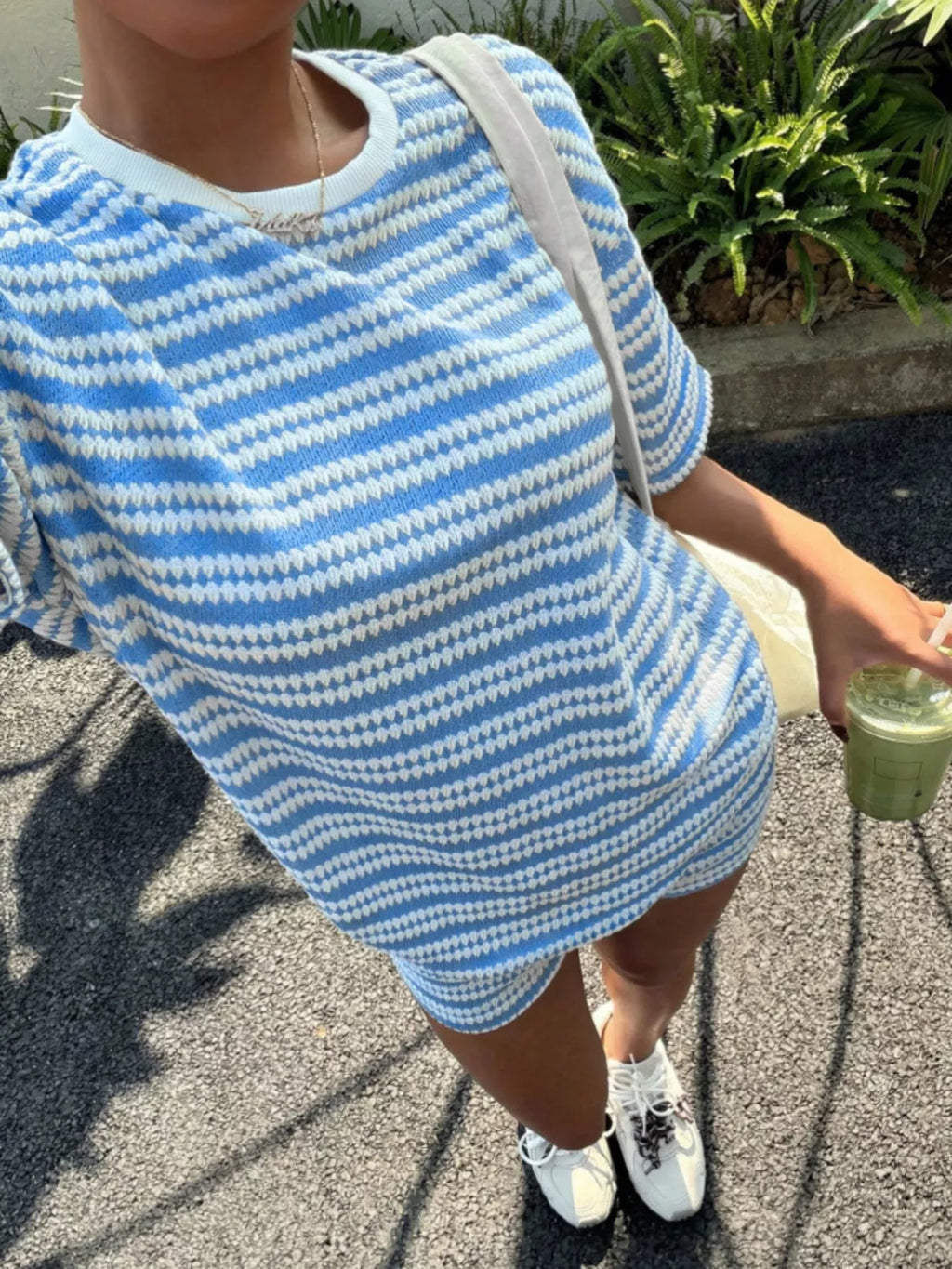 Striped Short Sleeve Top Shorts Set (12)