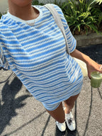 Striped Short Sleeve Top Shorts Set (12)
