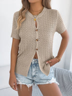 Button Up Short Sleeve Knit Cardigan (12)