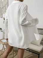 Dropped Shoulder Button Up Top Elastic Waist Shorts Set (8)
