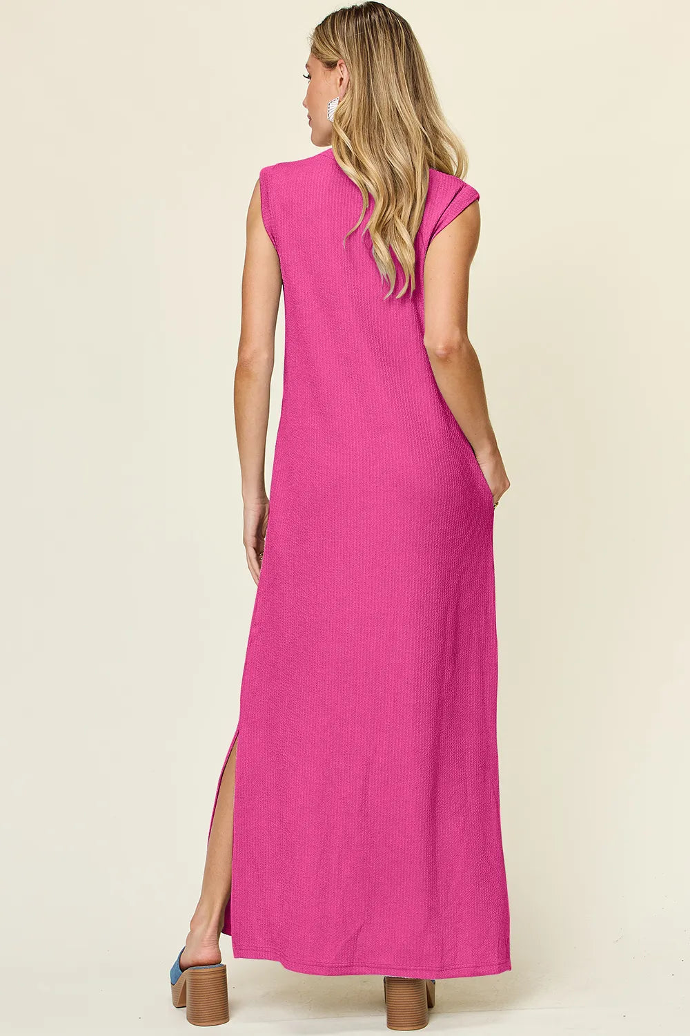 Full Size Texture Mock Neck Sleeveless Maxi Dress (3)