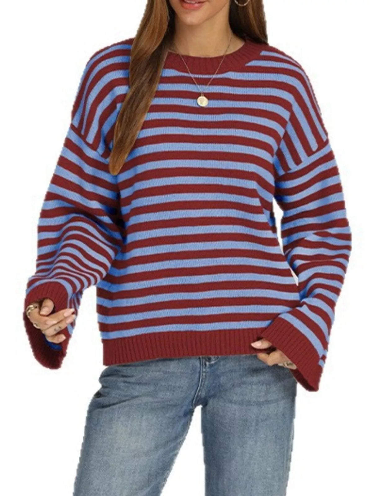 Striped Dropped Shoulder Sweater (6)