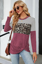 Leopard Striped Round Neck T-shirt (8)