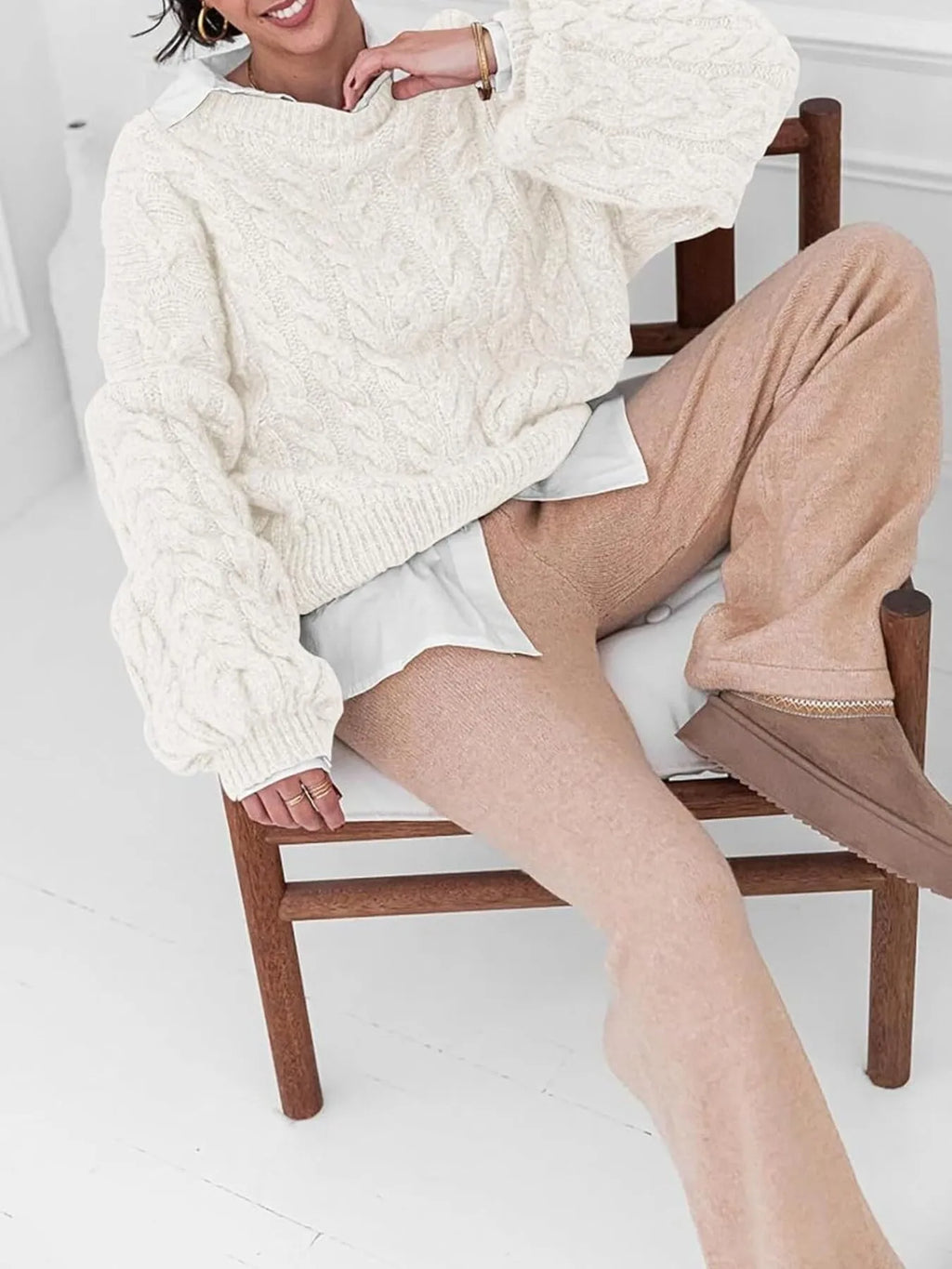 Cable Knit Long Sleeve Sweater (8)
