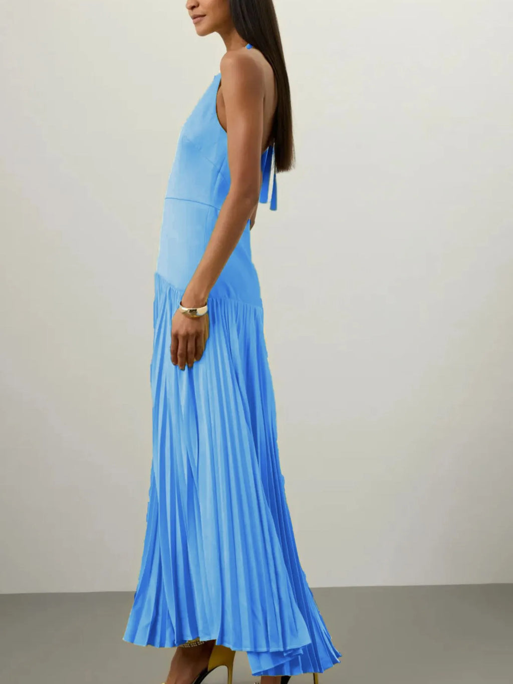 Pleated Halter Neck Maxi Dress (11)