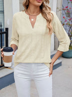Eyelet Notched Roll-tab Sleeve Top (30)