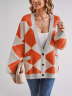 Diamond Pattern Button-up Knit Cardigan (23)