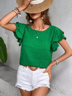 Round Neck Flounce Sleeve Blouse (5)