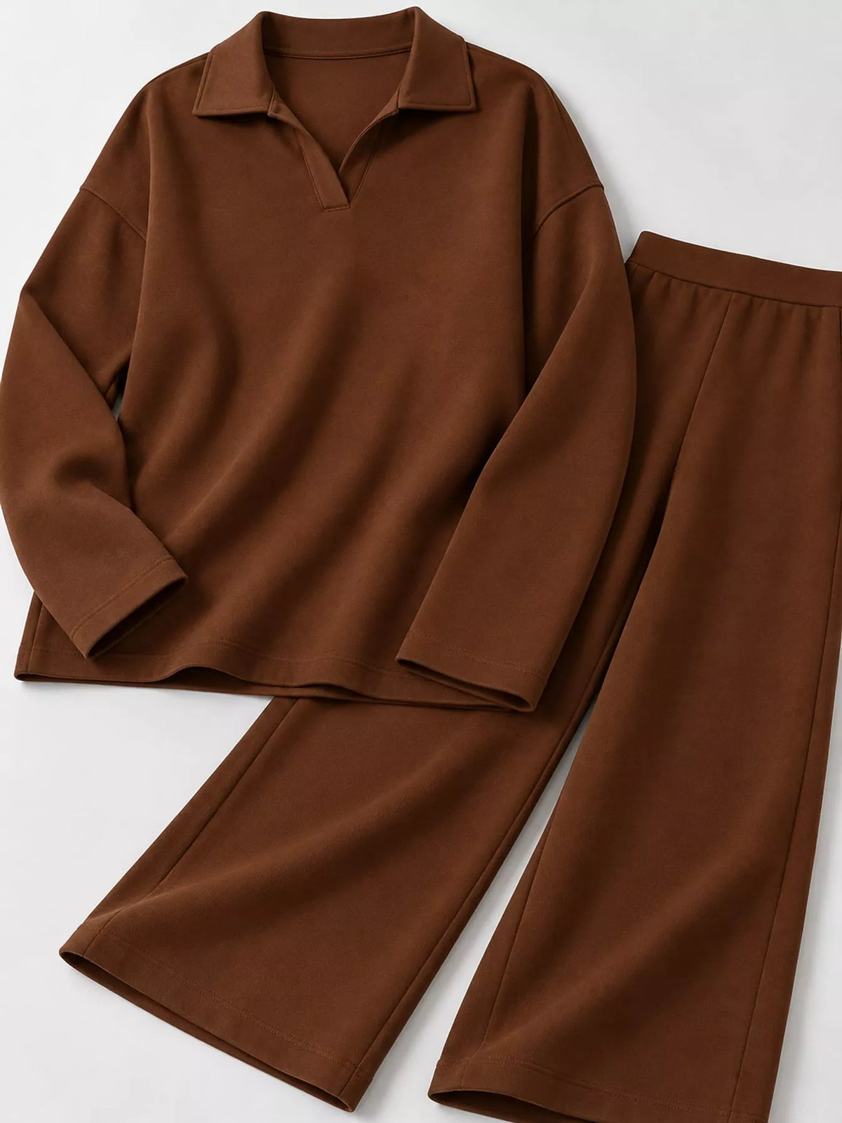 Polo Collar Top Wide-leg Pants Set (40)