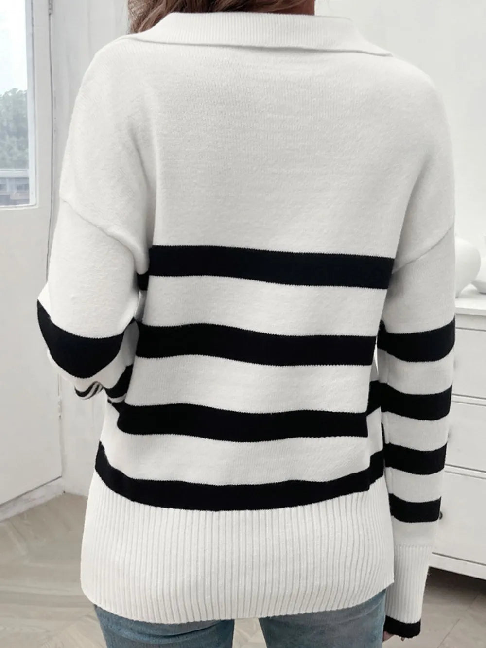Striped Collared Neck Long Sleeve Sweater (17)