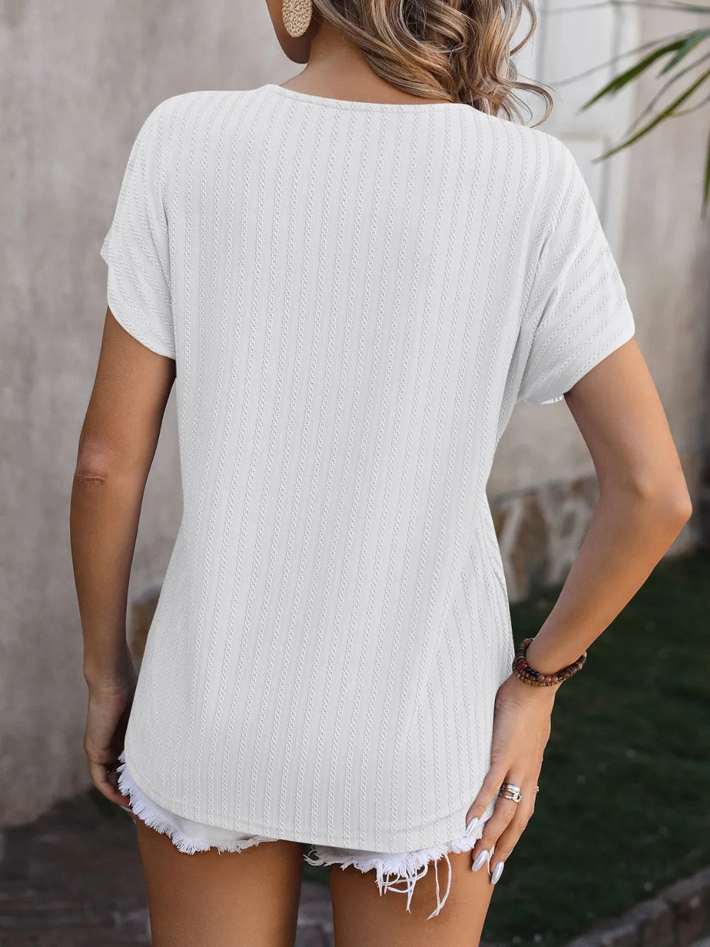 Textured Surplice Short Sleeve Blouse (16)