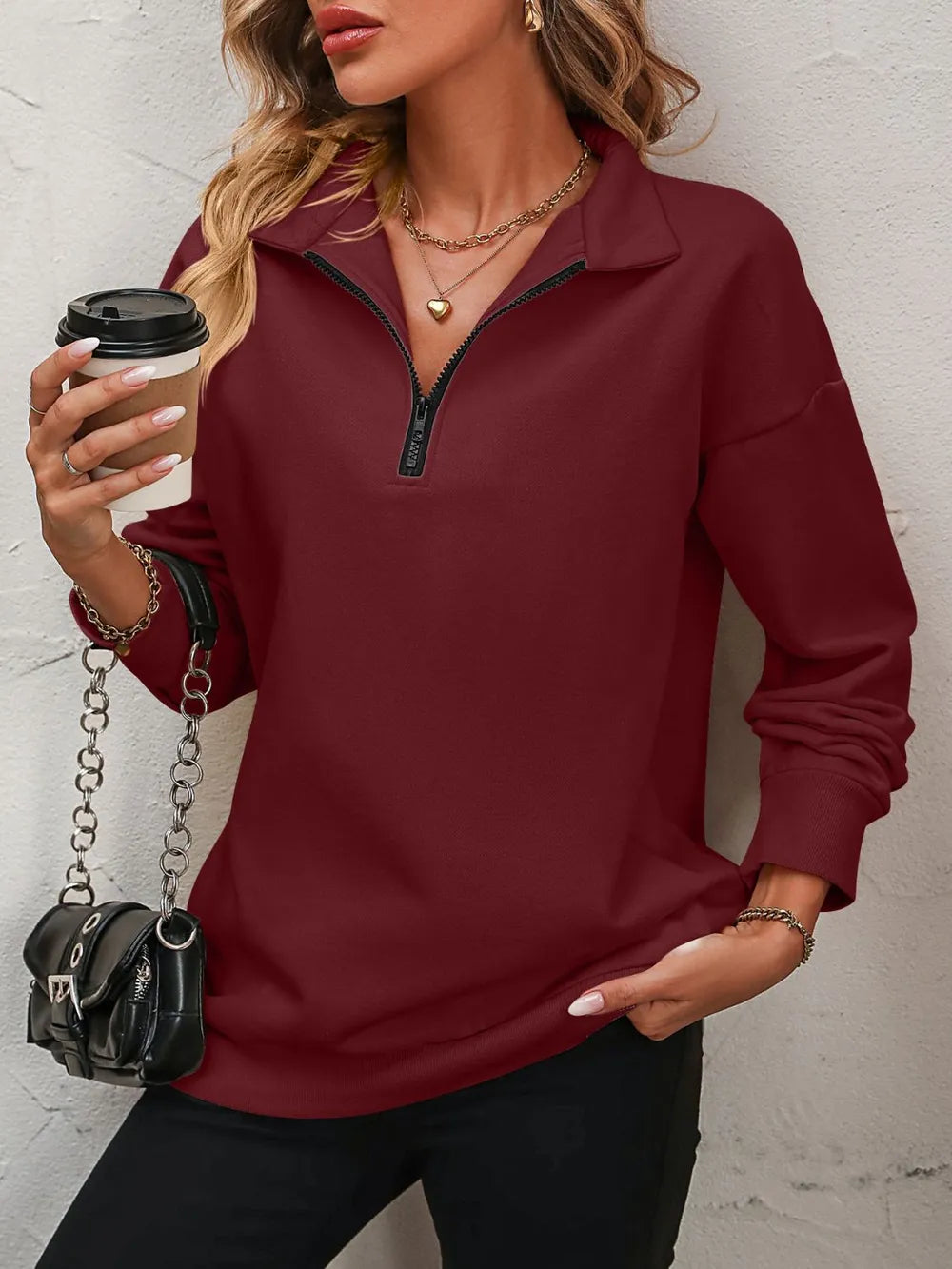 Zip-up Dropped Shoulder Sweatshirt (16)