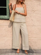 Lace Trim Cami Wide Leg Pants Set (3)