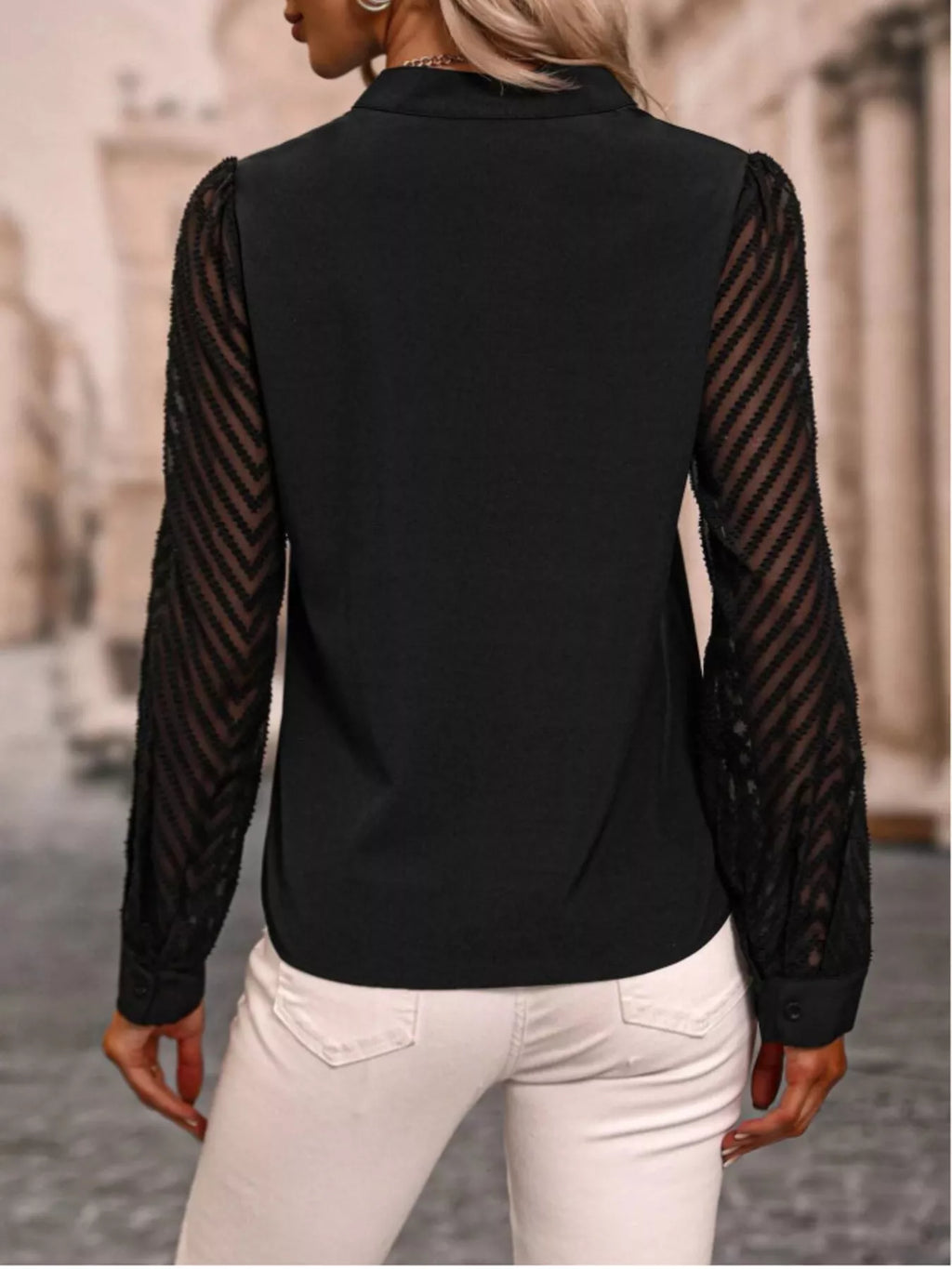 Notched Long Sleeve Blouse (6)
