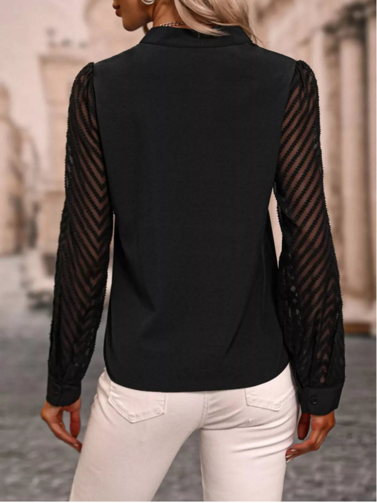 Notched Long Sleeve Blouse (6)