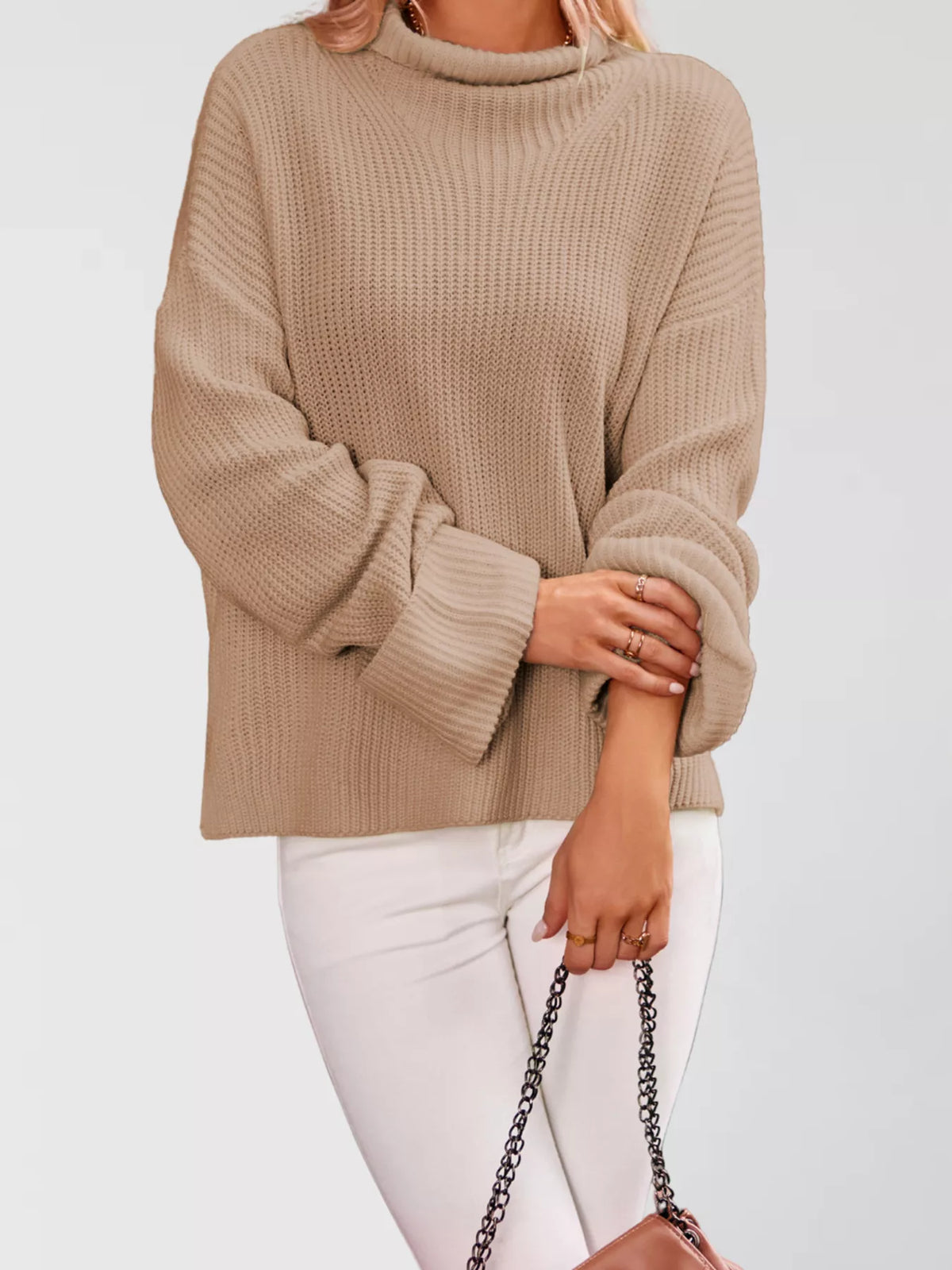 Mock Neck Dropped Shoulder Sweater (9)