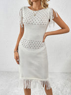 Fringe Openwork Boat Neck Knit Dress (14)