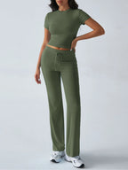 Round Neck Short Sleeve Top Pants Set (22)