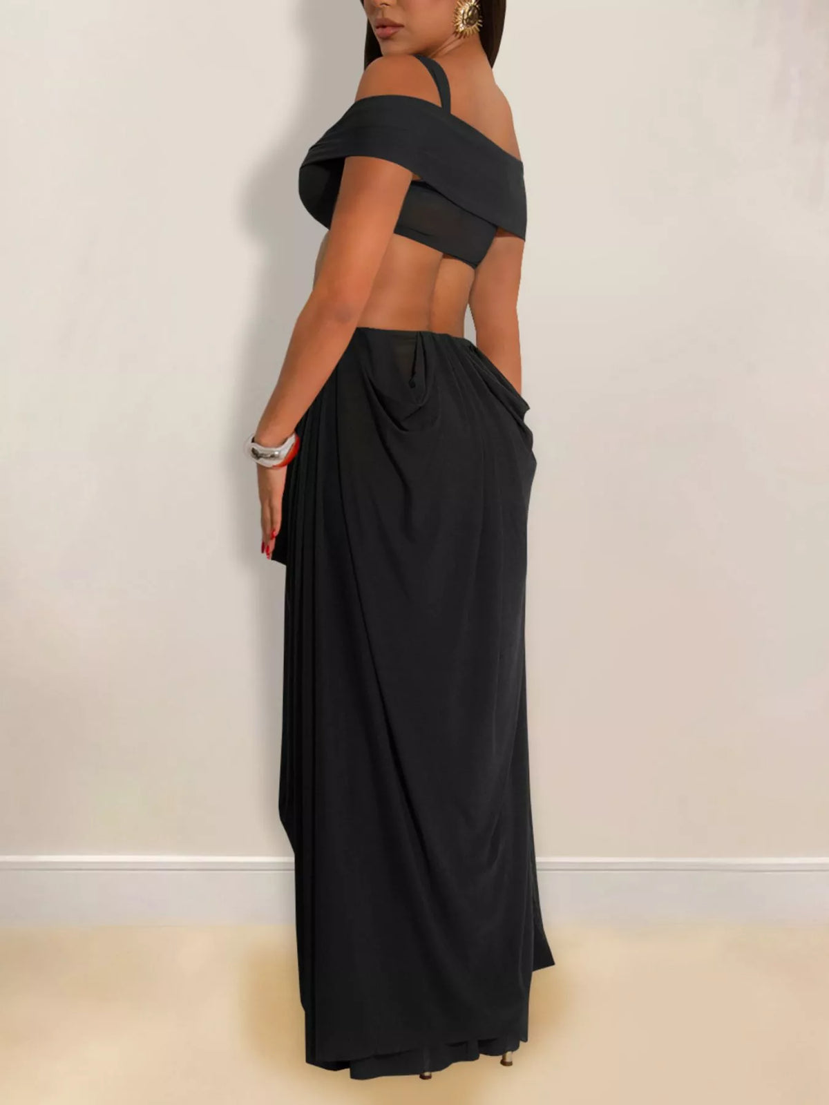 Cutout Off Shoulder Ruched Maxi Dress (3)