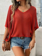 V-neck Batwing Sleeve Knit Top (13)