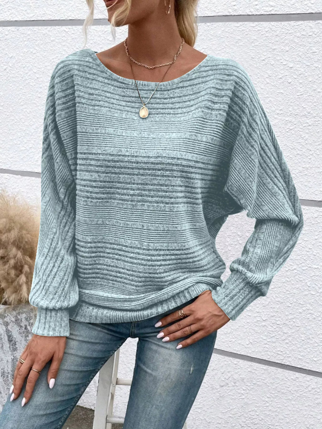 Ribbed Round Neck Long Sleeve Top (16)