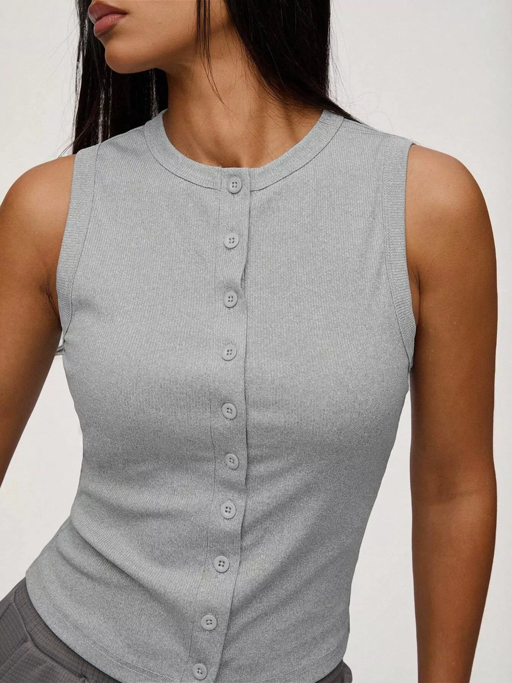 Ribbed Button-front Sleeveless Tank (17)