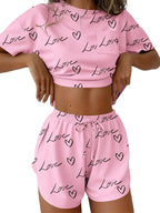 Printed Round Neck Tee Shorts Set