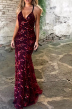 Full Size Sequin Tie Back V-neck Maxi Dress Plus (18)