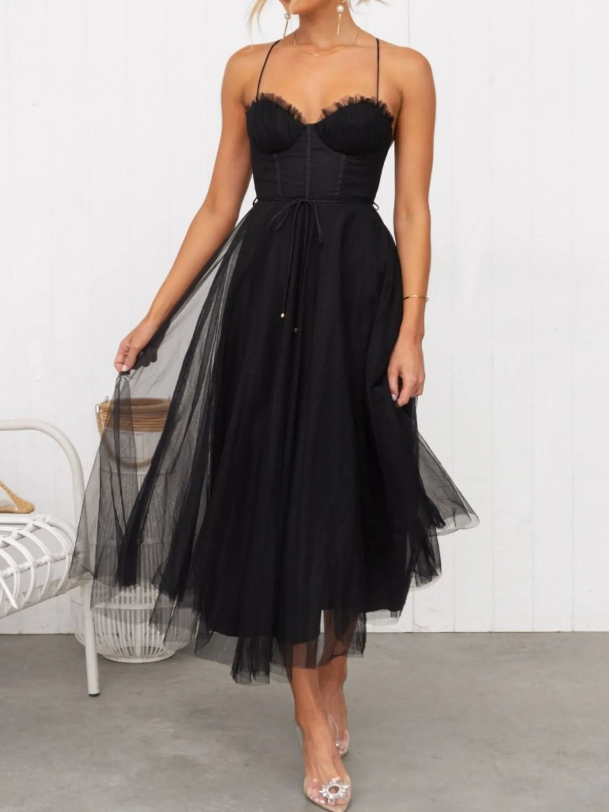 Sweetheart Neck Tulle Midi Dress (6)